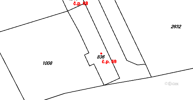 Brunka 69, Humpolec na parcele st. 836 v KÚ Humpolec, Katastrální mapa