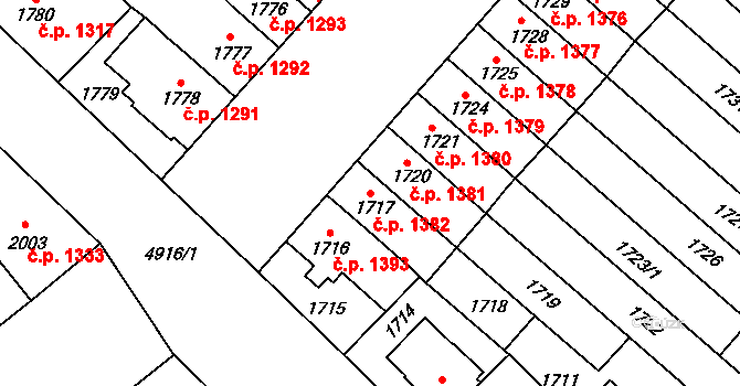 Louny 1382 na parcele st. 1717 v KÚ Louny, Katastrální mapa