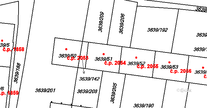 Louny 2054 na parcele st. 3639/51 v KÚ Louny, Katastrální mapa
