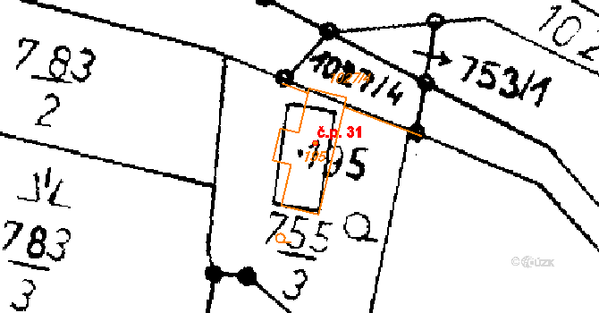 Brná 31, Potštejn na parcele st. 195 v KÚ Potštejn, Katastrální mapa