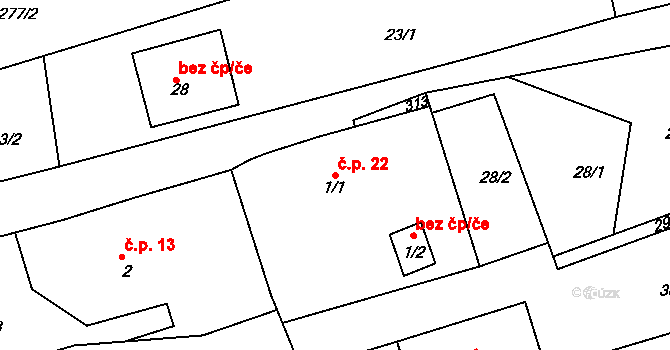 Chlístov 22 na parcele st. 1/1 v KÚ Chlístov u Dobrušky, Katastrální mapa