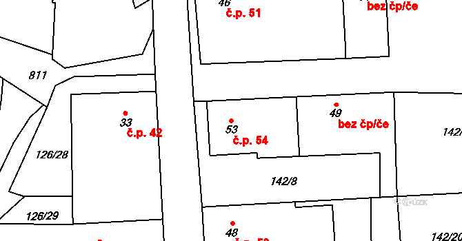 Klikařov 54, Neurazy na parcele st. 53 v KÚ Klikařov, Katastrální mapa