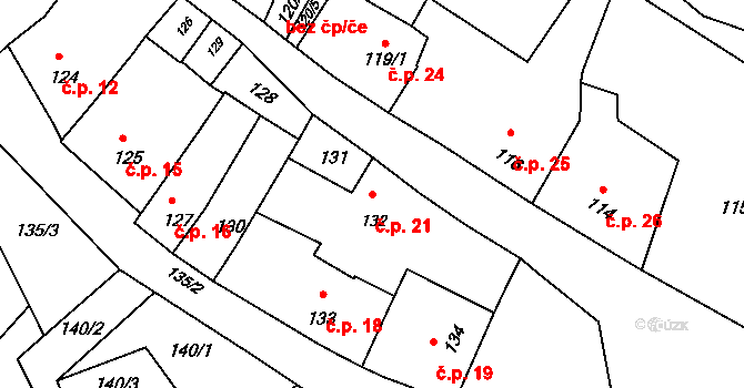 Postoupky 21, Kroměříž na parcele st. 132 v KÚ Postoupky, Katastrální mapa