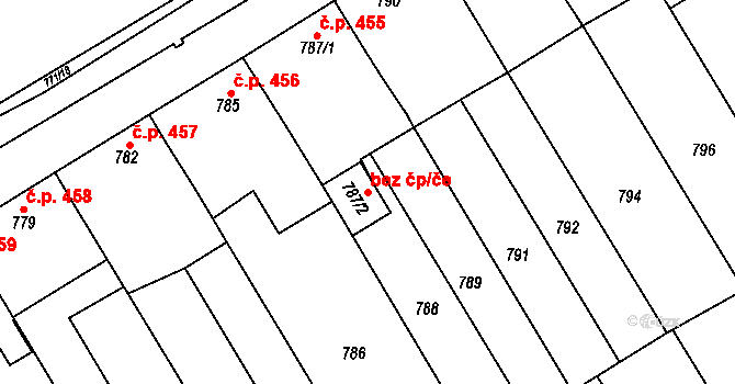 Hrušky 102881910 na parcele st. 787/2 v KÚ Hrušky, Katastrální mapa