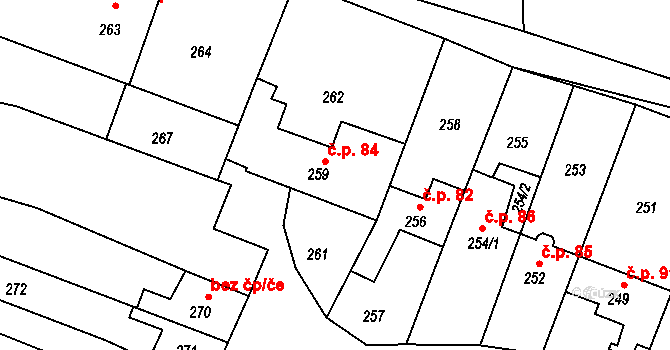 Lešany 84 na parcele st. 259 v KÚ Lešany u Prostějova, Katastrální mapa