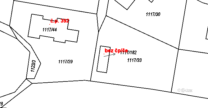 Divišov 105687910 na parcele st. 1117/182 v KÚ Divišov u Benešova, Katastrální mapa