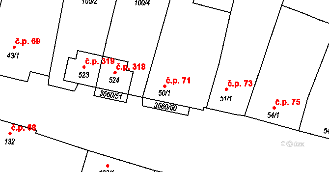 Hrabětice 71 na parcele st. 50/1 v KÚ Hrabětice, Katastrální mapa