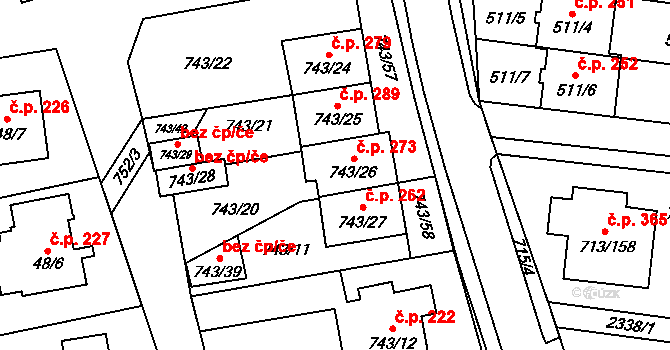 Suchohrdly 273 na parcele st. 743/26 v KÚ Suchohrdly u Znojma, Katastrální mapa