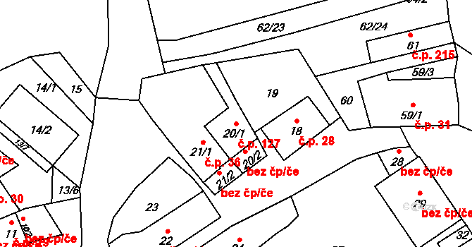 Přerov IV-Kozlovice 127, Přerov na parcele st. 20/1 v KÚ Kozlovice u Přerova, Katastrální mapa