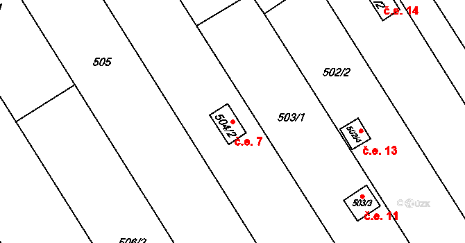 Přerov VIII-Henčlov 7, Přerov na parcele st. 504/2 v KÚ Henčlov, Katastrální mapa