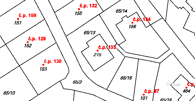 Přerov XI-Vinary 133, Přerov na parcele st. 215 v KÚ Vinary u Přerova, Katastrální mapa