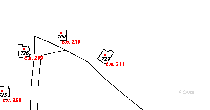 Předbořice 211, Černíny na parcele st. 727 v KÚ Předbořice, Katastrální mapa
