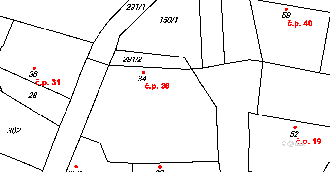 Schořov 38 na parcele st. 34 v KÚ Schořov, Katastrální mapa