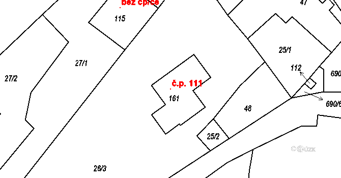 Býčkovice 111 na parcele st. 161 v KÚ Býčkovice, Katastrální mapa