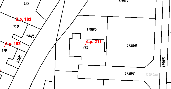Jamné 211 na parcele st. 475 v KÚ Jamné u Jihlavy, Katastrální mapa