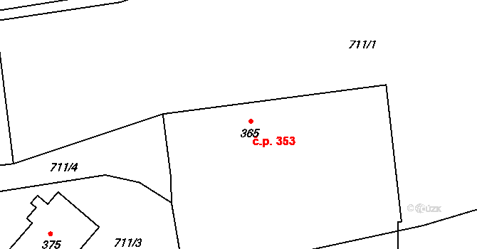 Kokonín 353, Jablonec nad Nisou na parcele st. 365 v KÚ Kokonín, Katastrální mapa