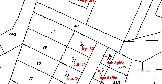 Henčov 32, Jihlava na parcele st. 46 v KÚ Henčov, Katastrální mapa