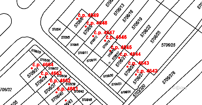 Jihlava 4646 na parcele st. 5706/15 v KÚ Jihlava, Katastrální mapa