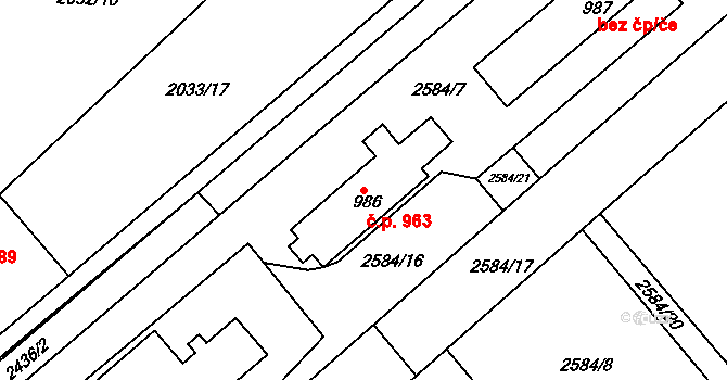 Tišnov 963 na parcele st. 986 v KÚ Tišnov, Katastrální mapa