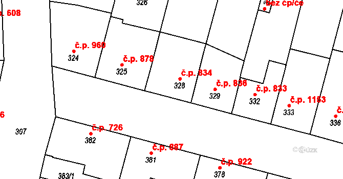 Dubňany 834 na parcele st. 328 v KÚ Dubňany, Katastrální mapa