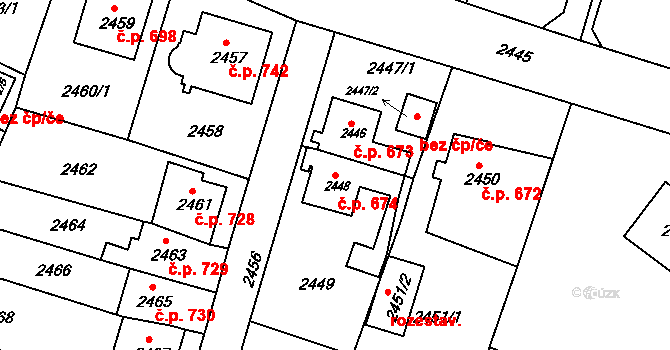Rýmařov 674 na parcele st. 2448 v KÚ Rýmařov, Katastrální mapa