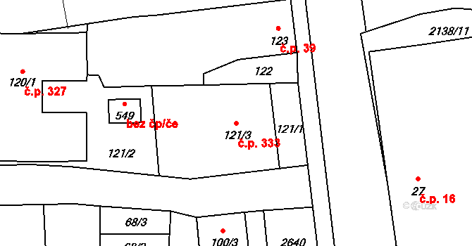 Čechtice 333 na parcele st. 121/3 v KÚ Čechtice, Katastrální mapa
