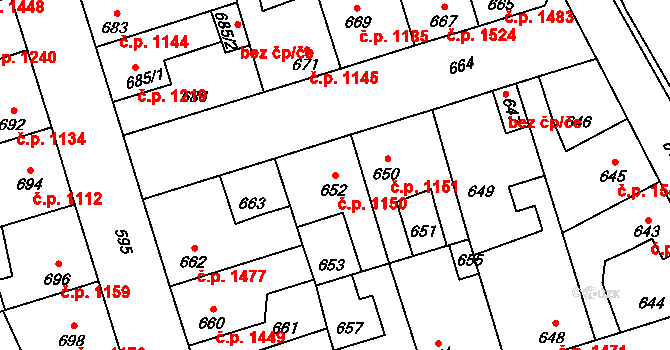 Kročehlavy 1150, Kladno na parcele st. 652 v KÚ Kročehlavy, Katastrální mapa