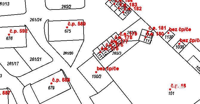 Osek 175 na parcele st. 1111 v KÚ Osek u Duchcova, Katastrální mapa