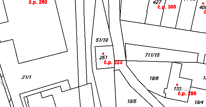 Lipovec 223 na parcele st. 251 v KÚ Lipovec u Blanska, Katastrální mapa