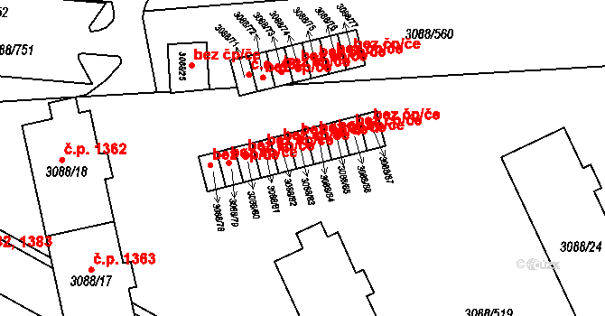 Mikulov 60 na parcele st. 3088/83 v KÚ Mikulov na Moravě, Katastrální mapa