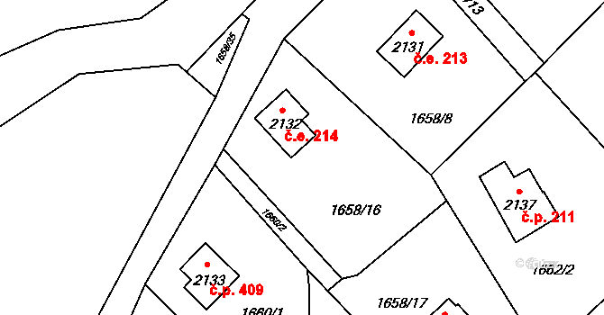 Ostravice 214 na parcele st. 2132 v KÚ Ostravice 1, Katastrální mapa