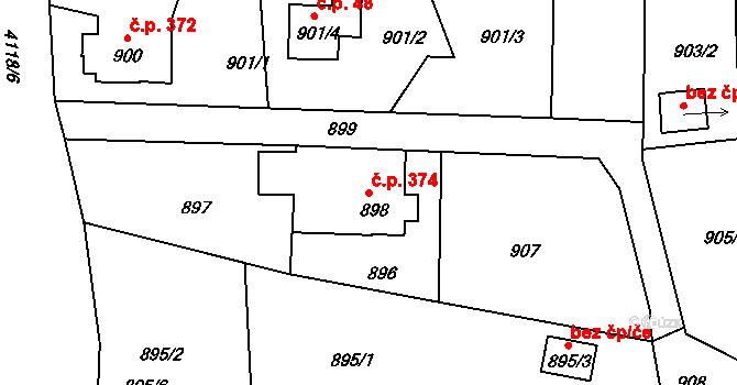 Podmoklice 374, Semily na parcele st. 898 v KÚ Semily, Katastrální mapa