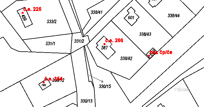 Senohraby 266 na parcele st. 587 v KÚ Senohraby, Katastrální mapa