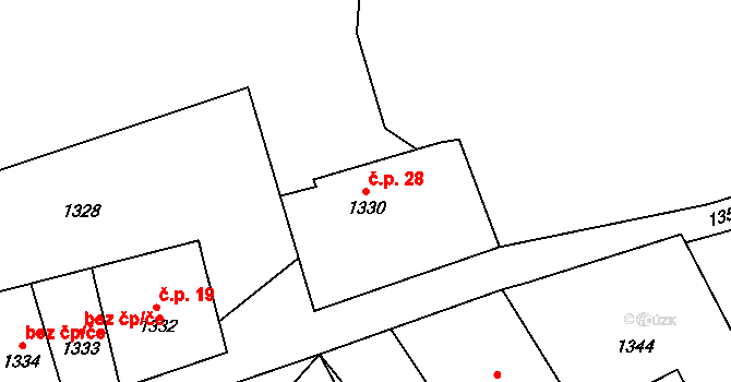 Pěkná 28, Nová Pec na parcele st. 1330 v KÚ Pěkná, Katastrální mapa