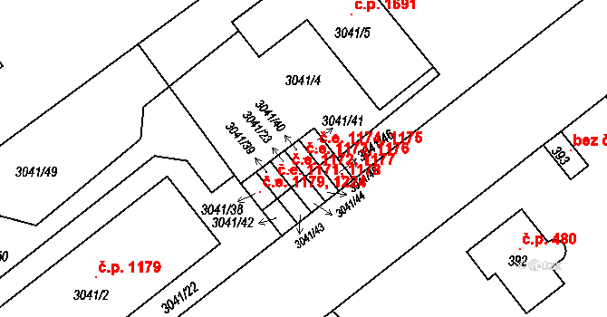 Střekov 1173,1176, Ústí nad Labem na parcele st. 3041/40 v KÚ Střekov, Katastrální mapa