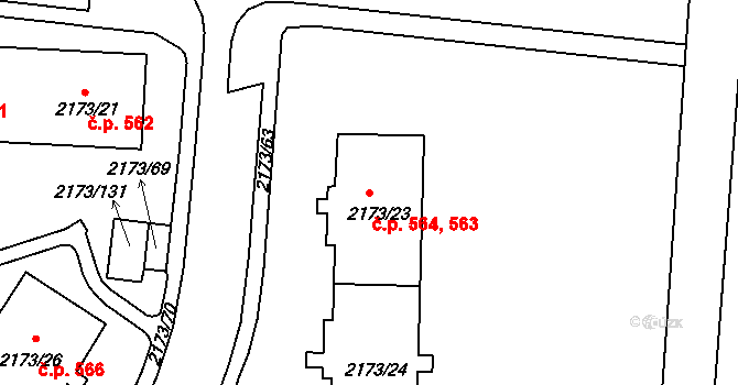 Klášterec nad Ohří 563,564 na parcele st. 2173/23 v KÚ Klášterec nad Ohří, Katastrální mapa