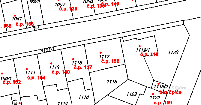 Miřetice u Klášterce nad Ohří 155, Klášterec nad Ohří na parcele st. 1117 v KÚ Miřetice u Klášterce nad Ohří, Katastrální mapa
