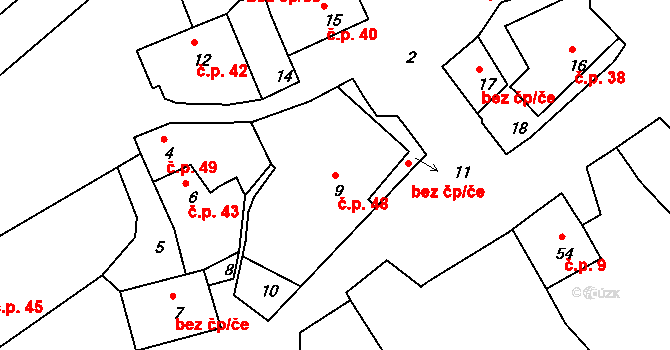 Lomy 48 na parcele st. 9 v KÚ Lomy u Jemnice, Katastrální mapa
