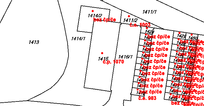 Černá Pole 1070, Brno na parcele st. 1415 v KÚ Černá Pole, Katastrální mapa