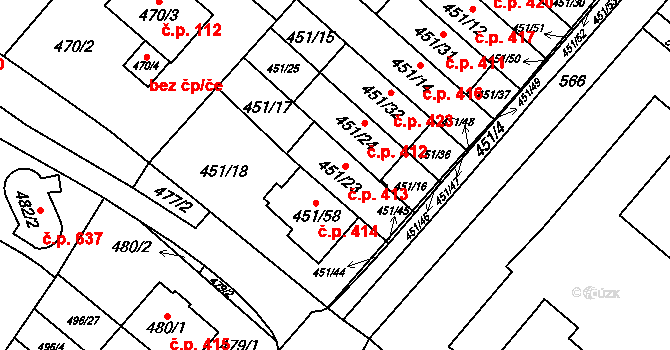 Medlánky 413, Brno na parcele st. 451/23 v KÚ Medlánky, Katastrální mapa