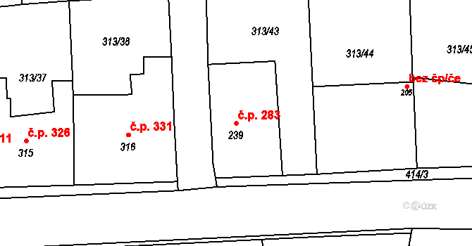 Černčice 283 na parcele st. 239 v KÚ Černčice u Loun, Katastrální mapa