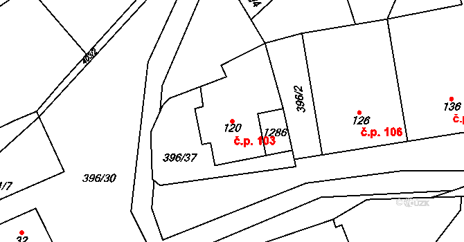 Černovice 103 na parcele st. 120 v KÚ Černovice u Kunštátu, Katastrální mapa