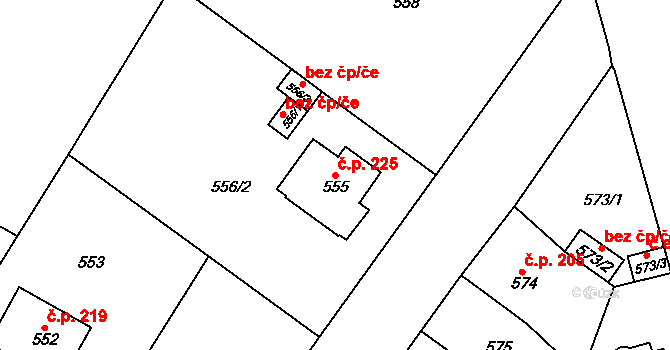 Sobědruhy 225, Teplice na parcele st. 555 v KÚ Sobědruhy, Katastrální mapa