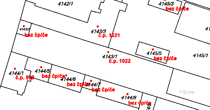 Teplice 1022 na parcele st. 4143/1 v KÚ Teplice, Katastrální mapa