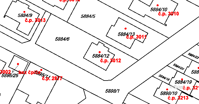 Frýdek 3012, Frýdek-Místek na parcele st. 5884/12 v KÚ Frýdek, Katastrální mapa