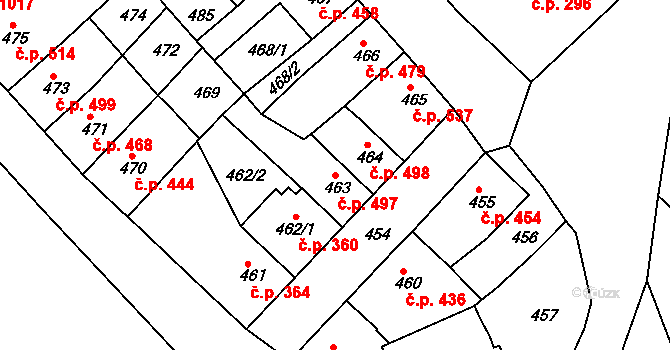 Sokolov 497 na parcele st. 463 v KÚ Sokolov, Katastrální mapa
