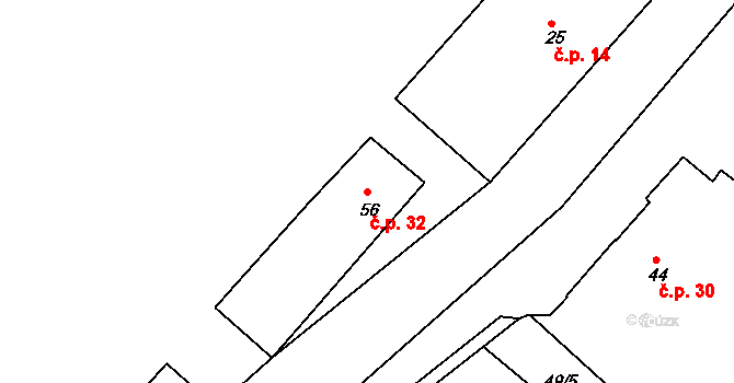 Tršnice 32, Cheb na parcele st. 56 v KÚ Tršnice, Katastrální mapa