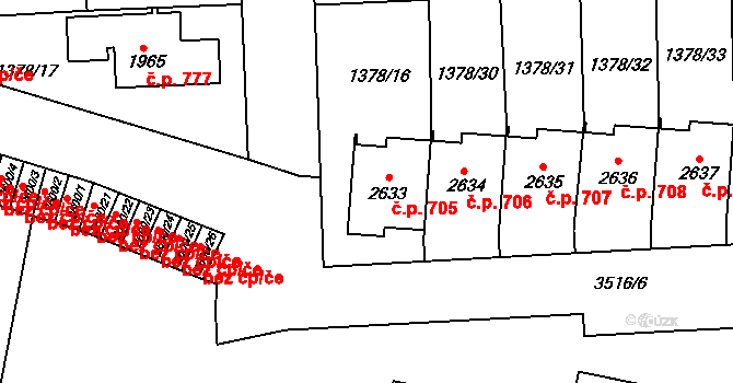 Klatovy III 705, Klatovy na parcele st. 2633 v KÚ Klatovy, Katastrální mapa