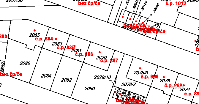 Střešovice 887, Praha na parcele st. 2079 v KÚ Střešovice, Katastrální mapa