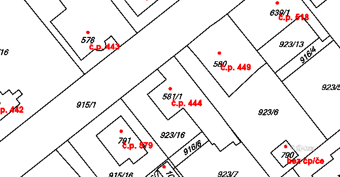 Rožmitál pod Třemšínem 444 na parcele st. 581/1 v KÚ Rožmitál pod Třemšínem, Katastrální mapa